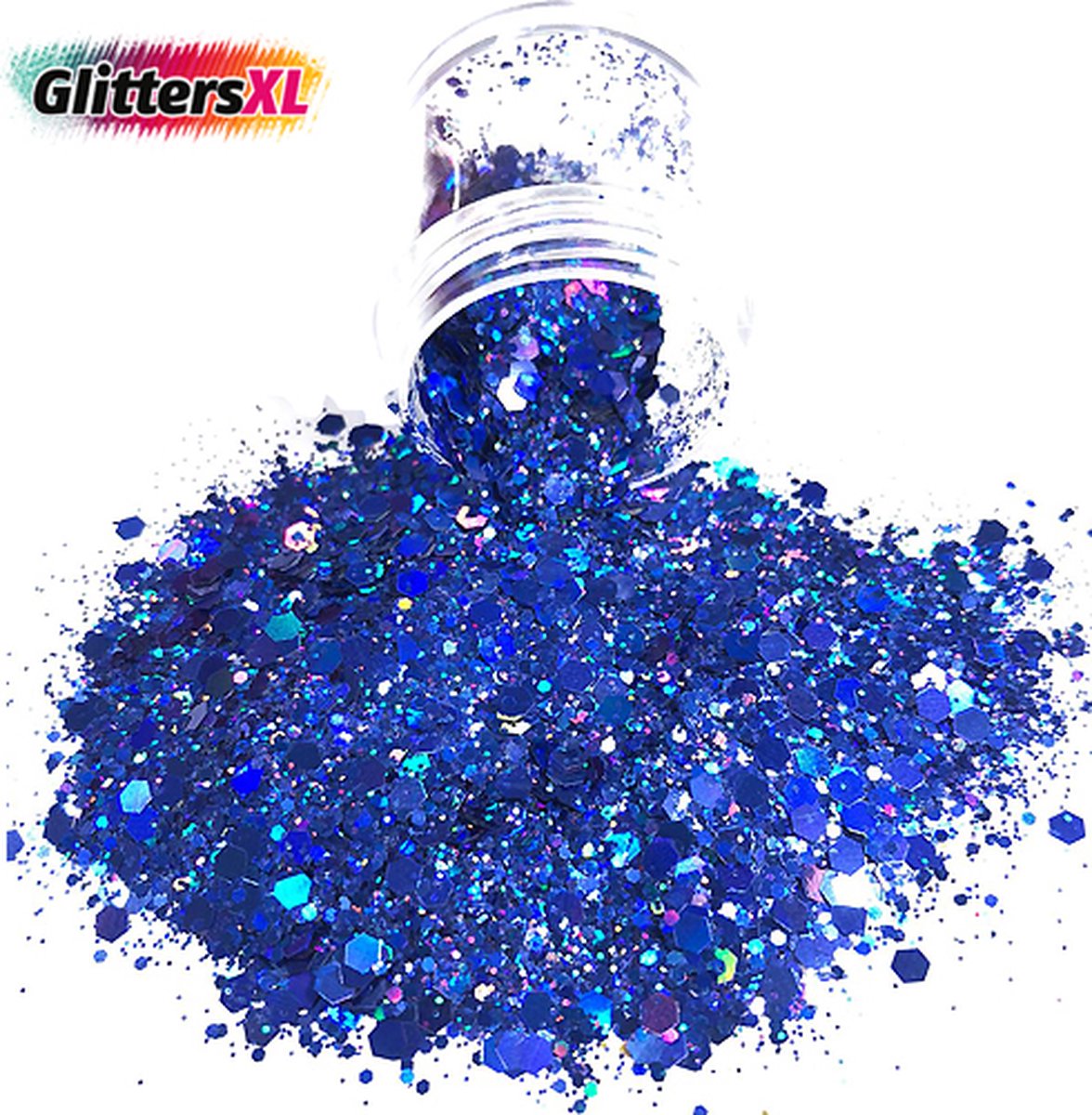 GlittersXL - Chunky Glitters (Blauw) (Volume 8g) [Festival Makeup Gezicht Lichaam - Face Body Glitter - Biologisch afbreekbaar - Versiering Dames Volwassen Kinderen]